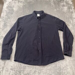 ZARA Men Button Down Shirt Size XL Regular Fit Navy Blue Polka Dot
